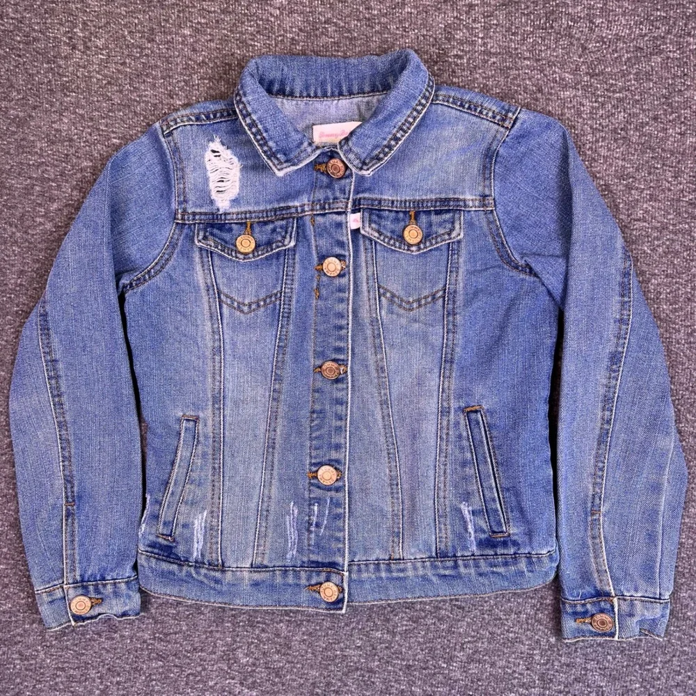 Tommy Bahama Denim Jacket Girls 8‎ Blue Distressed Ripped Jean Coat Medium Wash